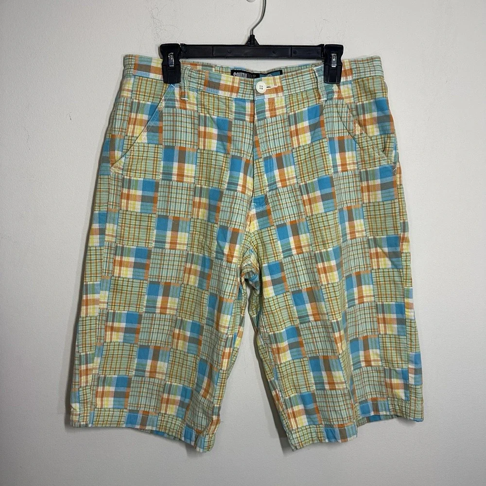 Southpole Shorts Men 36 Yellow Blue‎ Plaid Patchwork Hip Hop Y2K Skater Vintage